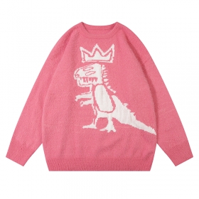 С рисунком белого динозавра свитер от бренда ANBULLET в розовом цвете
