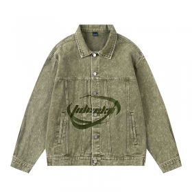 Серо-зеленая выстиранная джинсовая куртка TIDE EKU свободного кроя