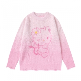 Светло-розовый свитер от TIDE EKU с градиентом и принтом "Hello Kitty"