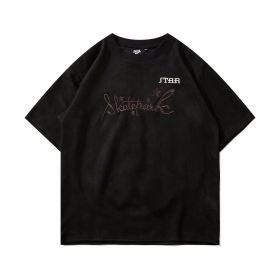Замшевая чёрная с логотипом на груди и спине SkatePark футболка
