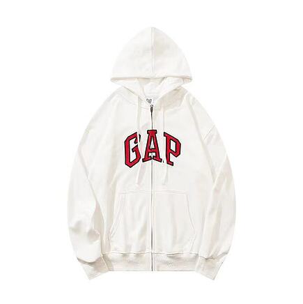 Эффектное зип худи бренда GAP в белом цвете с нашивкой лого на груди