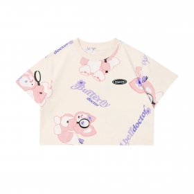 Розовая короткая футболка VAMTAC с рисунком "Панда с лупой"