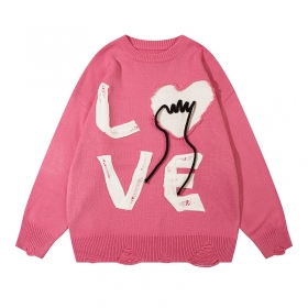 Стильный акриловый розовый свитер ANBULLET с крупной надписью LOVE