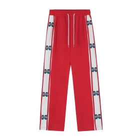 Брендовые красные штаны SEVERS с вышивкой лого на лампасах и буквы M