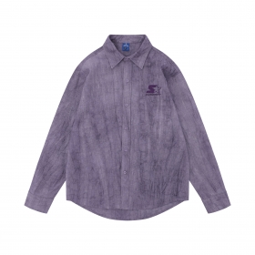 Стильная льняная фиолетовая рубашка TIDE EKU на пуговицах с вышивкой