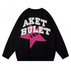 Стильный черный свитер ANBULLET с яркой звездой и лого бренда