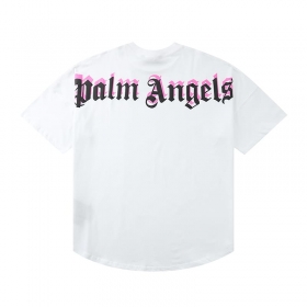 Белая хлопковая футболка Palm Angels с черно-розовой надписью бренда