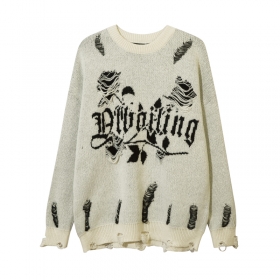 Оригинальный свитер YL BOILING кремовый со стильными рваными участками