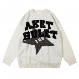 Брендовый белый свитер от ANBULLET с крупным принтом лого спереди