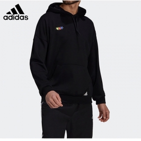 Adidas стильное худи в черном цвете с капюшоном и надписью на спине