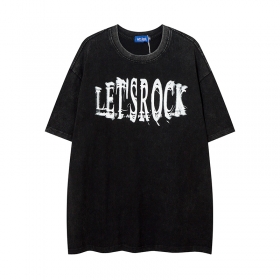 Однотонная чёрная футболка с логотипом на груди Let's Rock