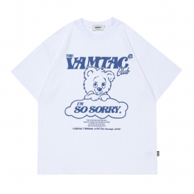 Однотонная белая VAMTAC футболка с принтом "Мишка"