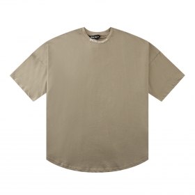 Хлопковая бежево-серая футболка Palm Angels с надписью названия бренда