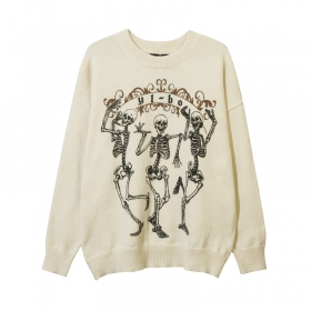 Стильный кремовый свитер YL BOILING с крупным принтом "Скелеты"