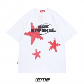 Футболка LAZY STAR белая с надписью на груди "Sak apparel"