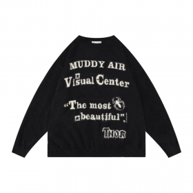 С принтом текста спереди черный свитер MUDDY AIR с круглым вырезом