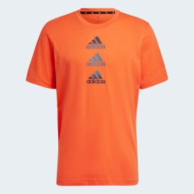 Оранжевая хлопковая футболка Adidas классического фасона