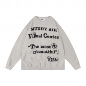 Свободного фасона светло-серый свитер MUDDY AIR с печатью текста