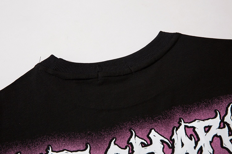 Чёрная футболка в стиле Харадзюку с принтом на груди бренд Let's Rock
