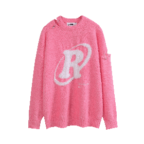 С буквенным принтом розовый свитер бренда NEVERHOOD с круглым вырезом