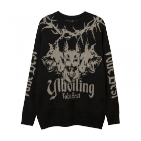Креативный черный свитер YL BOILING с надписью и принтом "Доберманы"