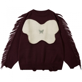 Свободного фасона вишневый свитер YL BOILING с принтом бабочки