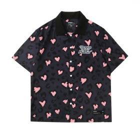 Чёрная оверсайз рубашка VAMTAC на пуговицах с розовыми вставками