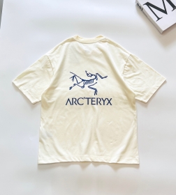 Светло-бежевая футболка Arcteryx с большим логотипом бренда сзади