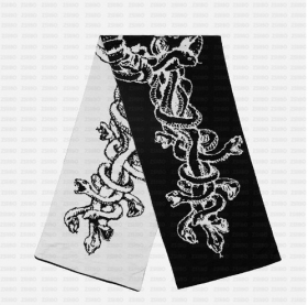 Шарф чёрно-белый с рисунками "Змеи" широкий и мягкий