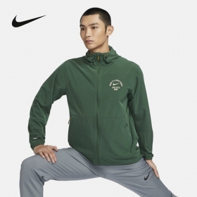 Трендовая ветровка Nike в темно-зеленом цвете с капюшоном
