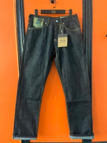 Мужские винтажные джинсы с вышивкой от Evisu тёмно-синие