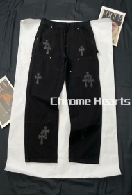 Свободные чёрные джинсы Chrome Hearts с крестами нашитыми