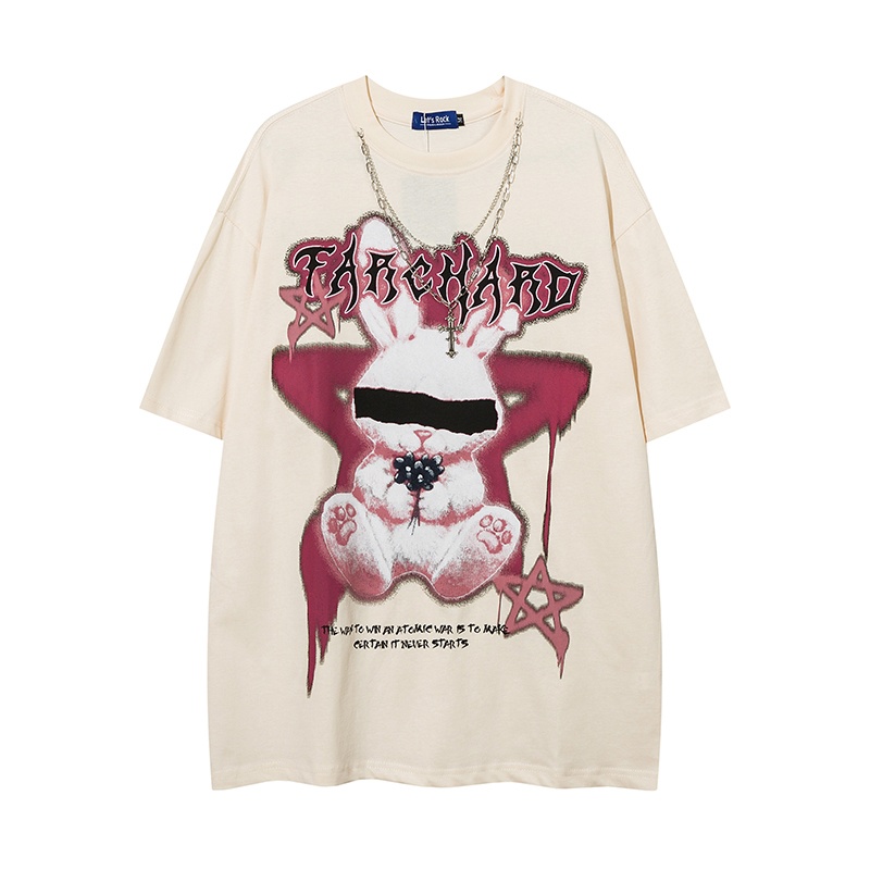 Молочная Let's Rock футболка с бижутерий на груди и принт "Кролик"
