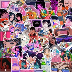 Яркие разноцветные стикеры-наклейки - Pink Girl 50 шт.