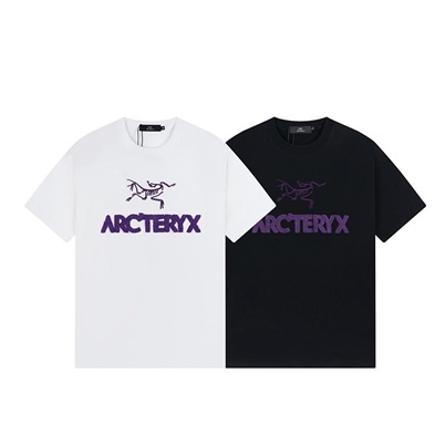 Классическая чёрная и белая футболка Arcteryx с логотипом на груди