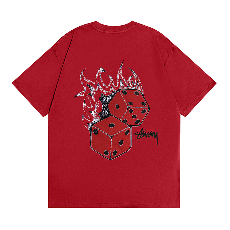 Красная футболка Stussy с большим графическим принтом на спине