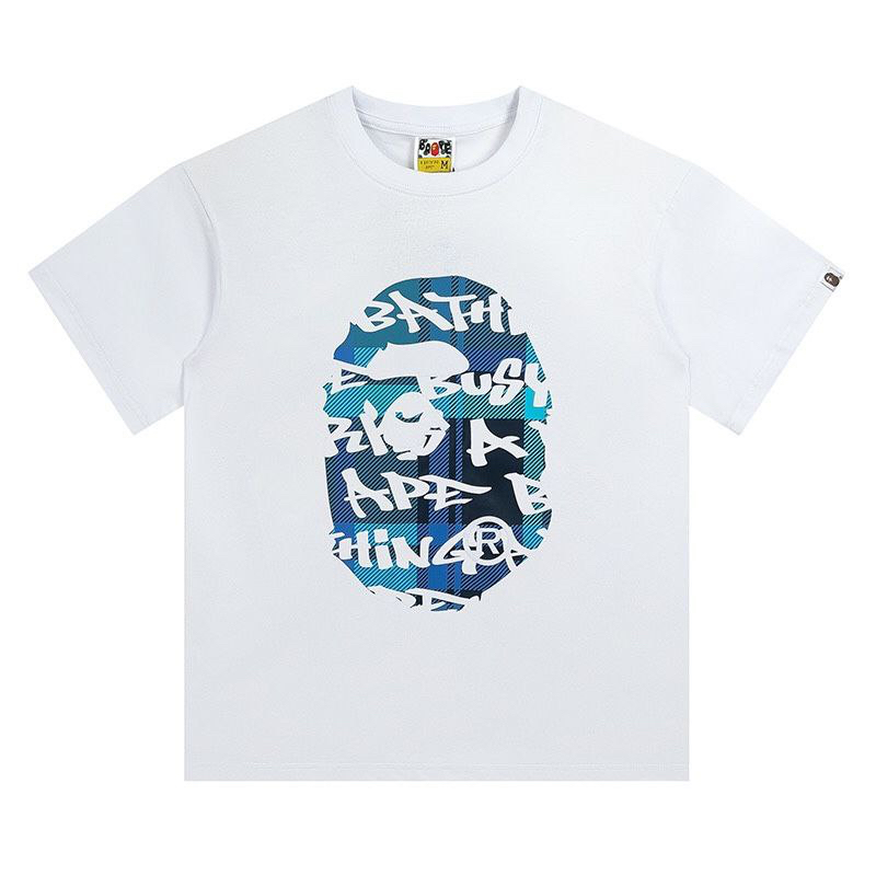 Унисекс футболка белая от Bape с коротким рукавом и голубой обезьяной