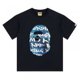 Стильная чёрная футболка Bape с голубым принтом обезьяны с 2-ух сторон