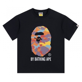 Унисекс чёрная футболка A Bathing Ape с разноцветной головой обезьяны