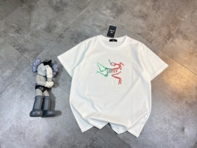 Белая хлопковая футболка  Arcteryx с цветным принтом бренда спереди