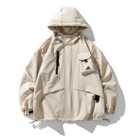 Свободного кроя бежевая куртка Adidas на молнии с капюшоном