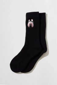 Стильные высокие носки Bape с вышитым принтом "Акула" чёрные