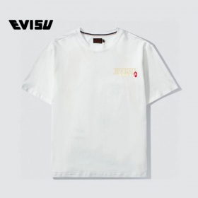 Белая с вышитым логотипом Evisu и принтом на спине футболка оверсайз