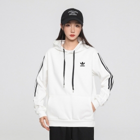 Белое универсальное худи Adidas с чёрными полосками на рукавах