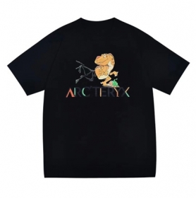Базовая чёрная футболка Arcteryx с принтом "Динозавр" на груди 