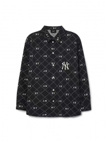 Чёрная MLB с надписями NY удлинённая рубашка на пуговицах