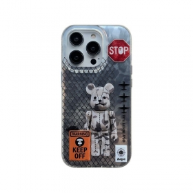 Гальванический серый чехол для телефонов iPhone с принтом медведя