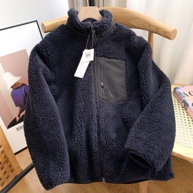 Теплая куртка шерпа Street Classic Clothes темно-синего цвета