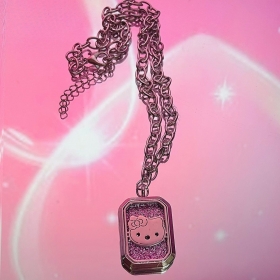 Серебряное ожерелье с квадратной подвеской в виде - котёнка