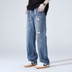 Трендовые Locketomy голубые на резинке джинсы с разрезами